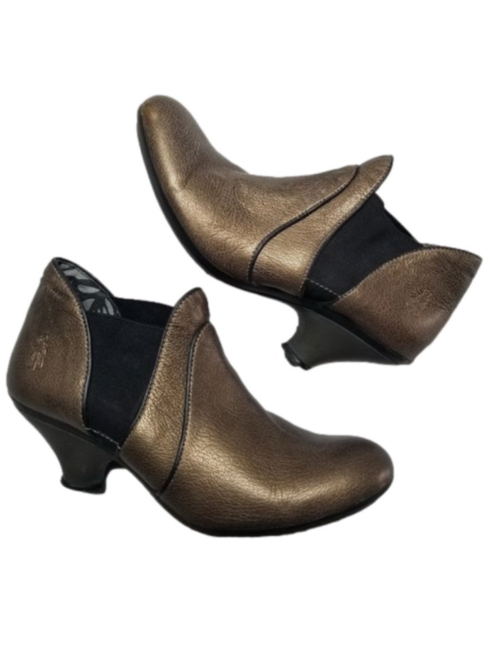 FLY London Bronze Kitten Heel  Ankle Booties Victorian 38